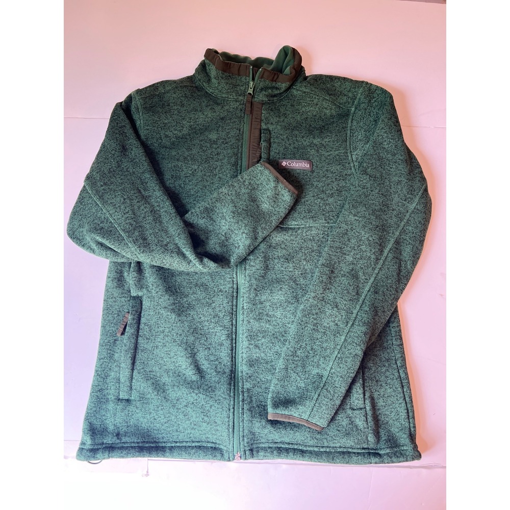 Columbia Mens Sweater Knit Full Zip Fleece Jacket Green Large Sweaterface Jacket
